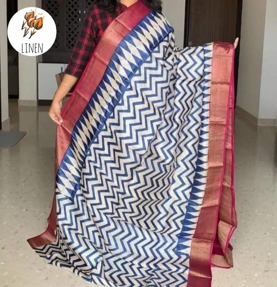 High-Quality Linen with a Luxurious Gold Jari Border for an Elegant Touch Saree